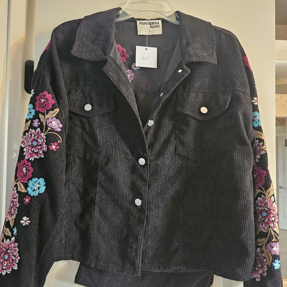 Savanna Jane Black Floral Embroidered Jacket